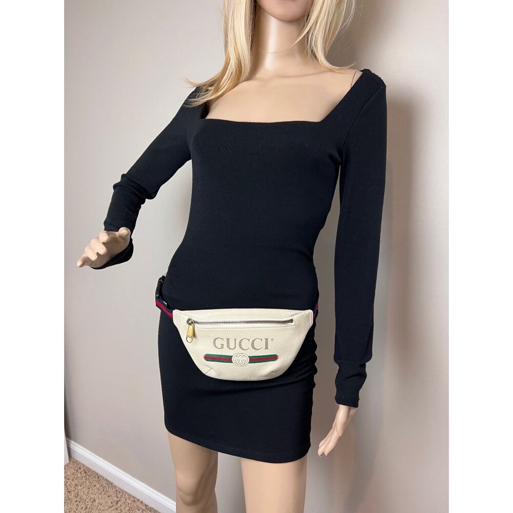 Gucci Logo White Leather Web Belt Sling Bag - Picture 12 of 12
